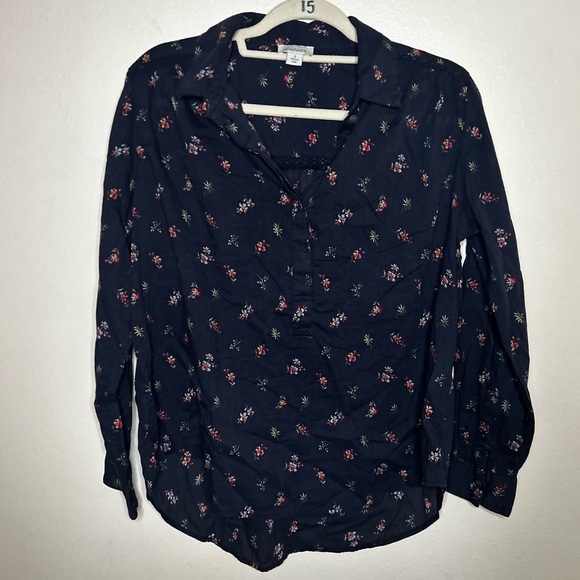 Sundance Tops - Sundance Navy Blue floral print half button down 100% cotton shirt